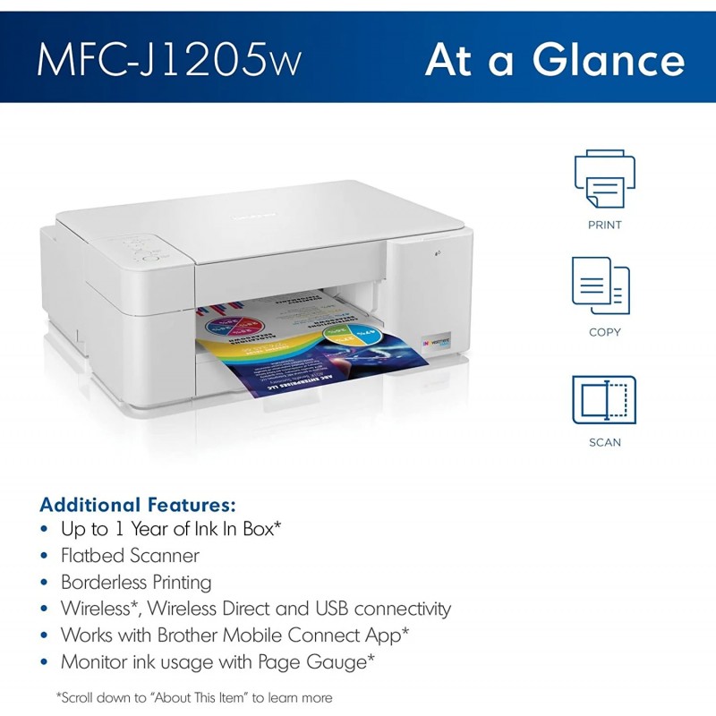 Brother MFC-J1205W INKvestment-Tank Wireless Multi-Function Color Inkjet Printer with Up to 1-Year in Box,white - Image 3
